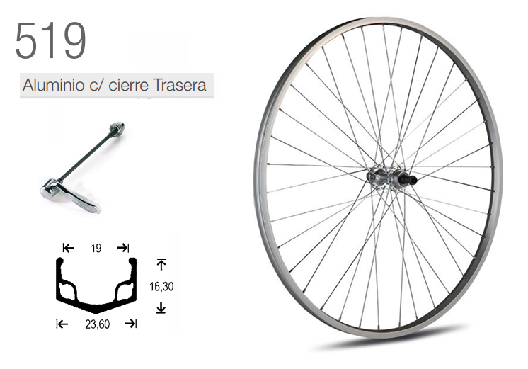 RUEDA BICICLETA TRASERA 700-25-28-C ROSCA ALUMINIO PLATA